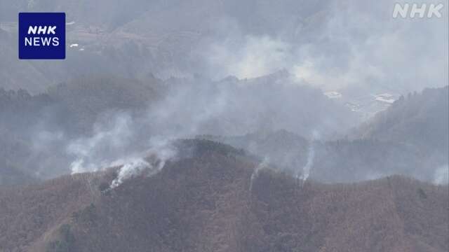 岩手 宮古の山林火災 消火活動続く ヘリによる上空から放水も