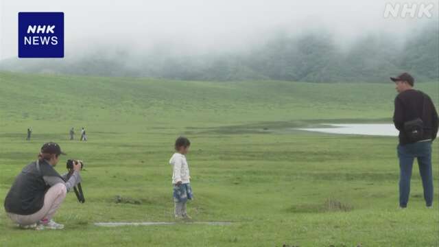 熊本 阿蘇山 草千里が雲海に 朝早から多くの観光客でにぎわう