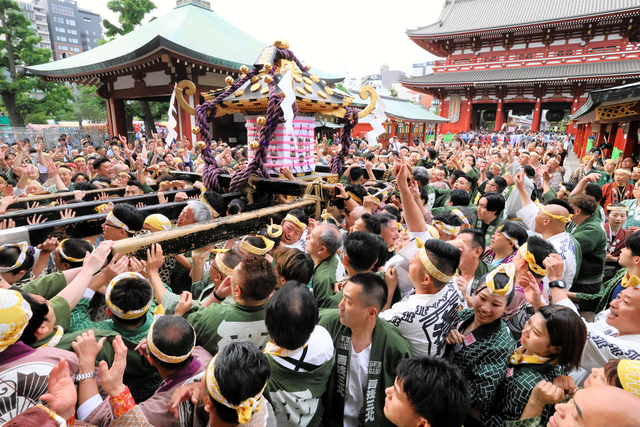 東京・浅草の三社祭、早朝の宮出しに大歓声　観光客「見られて幸運」