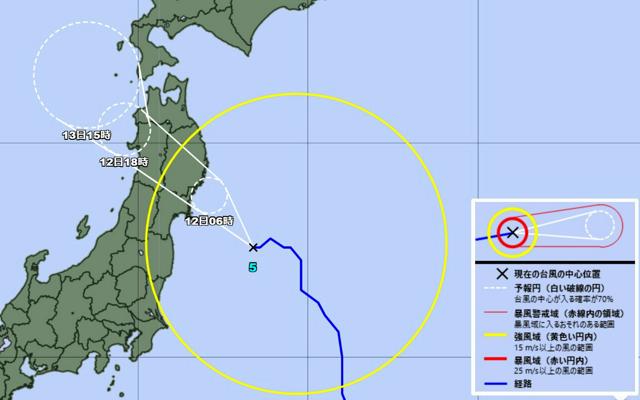 台風5号、12日朝から昼前に東北に上陸見込み　線状降水帯の恐れ