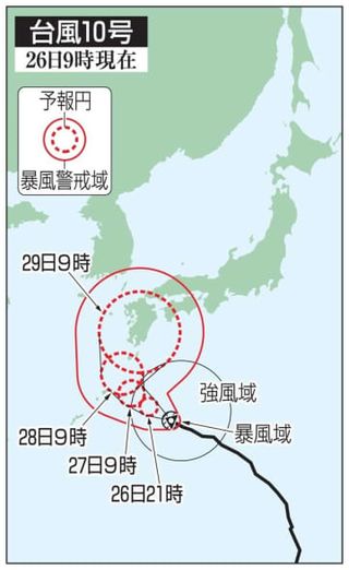 台風10号、28日以降上陸恐れ　西～東日本、猛烈な風や大雨警戒