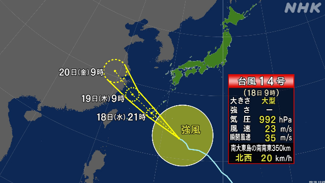 台風14号 きょう夕方にも沖縄本島地方に最接近か 高波に警戒を