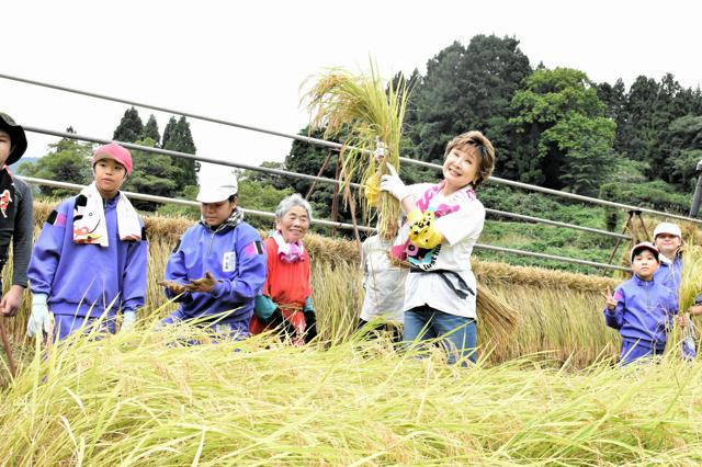 小林幸子さん、山古志で稲刈り　中越地震から交流「親戚に会うよう」