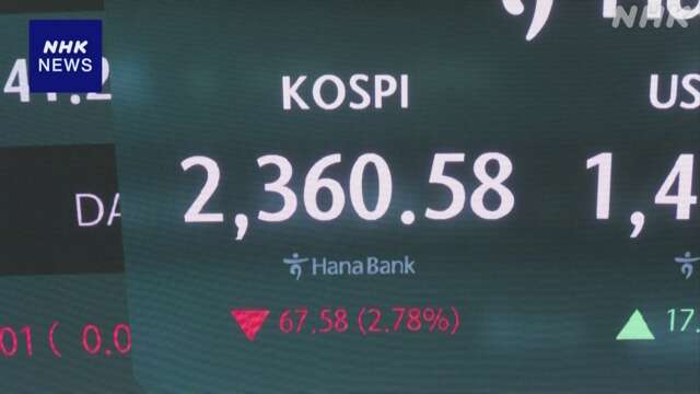 韓国 株式市場 代表的な株価指数KOSPI ことしの最安値を更新